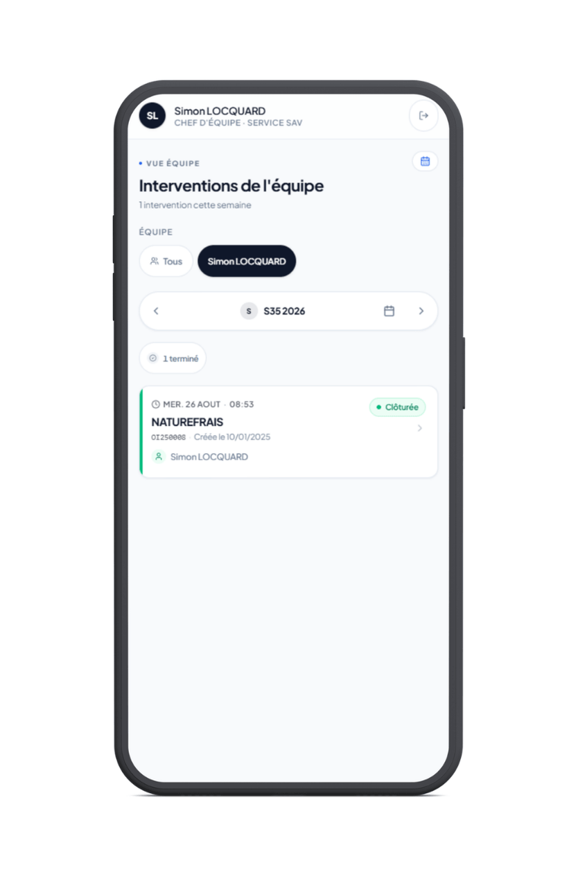 Planning dans l'application de suivi des interventions SAV et Chantier de Synoptic ERP