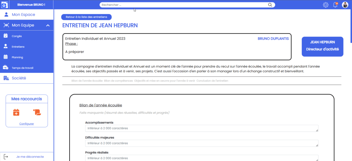 Détail d'un entretien SIRH Synoriel