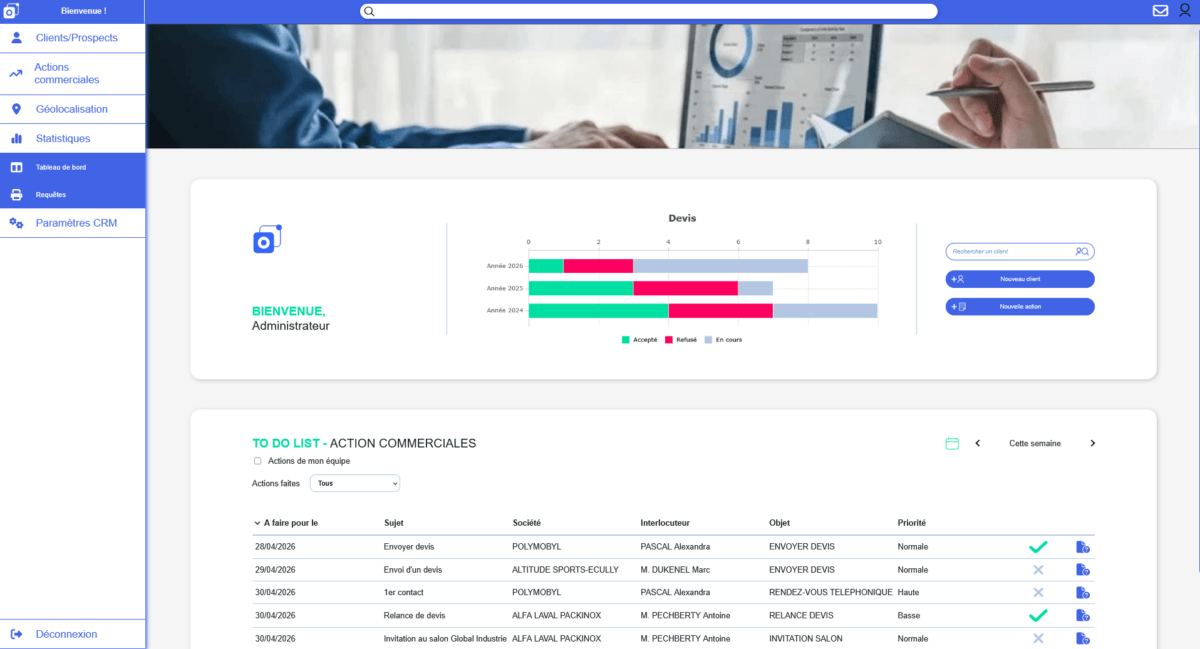 CRM web devis actions commerciales